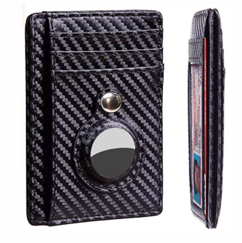 Slim Leather Airtag Wallet - Anti-Theft RFID Card Holder for Men - Multi-Functional Bullet Card Bag