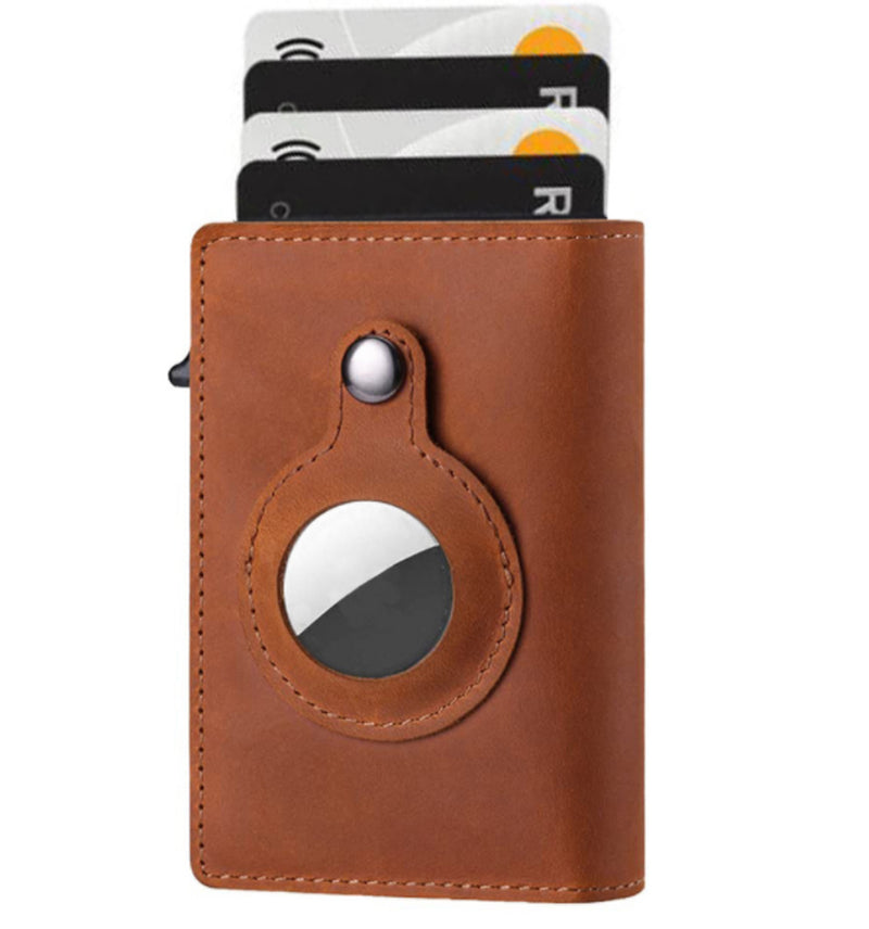 Slim Leather Airtag Wallet - Anti-Theft RFID Card Holder for Men - Multi-Functional Bullet Card Bag