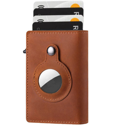 Slim Leather Airtag Wallet - Anti-Theft RFID Card Holder for Men - Multi-Functional Bullet Card Bag