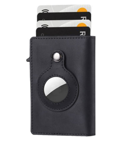 Slim Leather Airtag Wallet - Anti-Theft RFID Card Holder for Men - Multi-Functional Bullet Card Bag