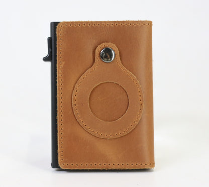 Slim Leather Airtag Wallet - Anti-Theft RFID Card Holder for Men - Multi-Functional Bullet Card Bag