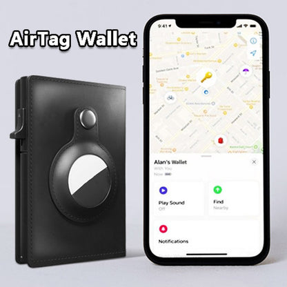 Slim Leather Airtag Wallet - Anti-Theft RFID Card Holder for Men - Multi-Functional Bullet Card Bag