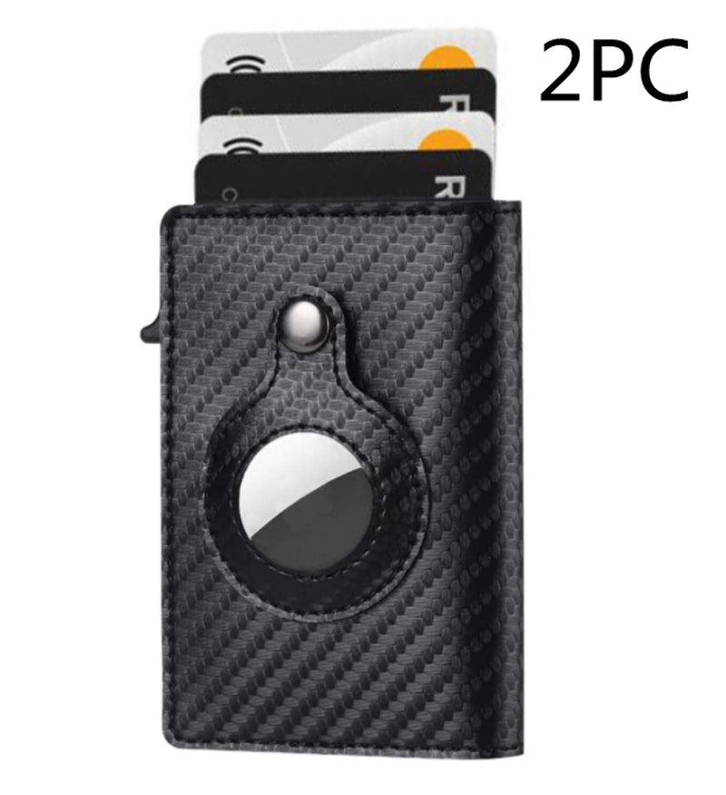 Slim Leather Airtag Wallet - Anti-Theft RFID Card Holder for Men - Multi-Functional Bullet Card Bag