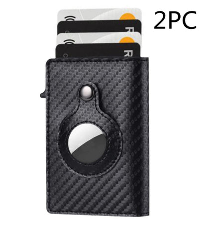 Slim Leather Airtag Wallet - Anti-Theft RFID Card Holder for Men - Multi-Functional Bullet Card Bag