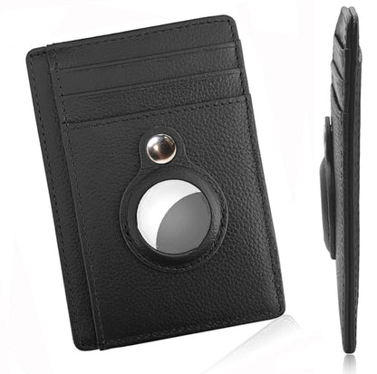 Slim Leather Airtag Wallet - Anti-Theft RFID Card Holder for Men - Multi-Functional Bullet Card Bag