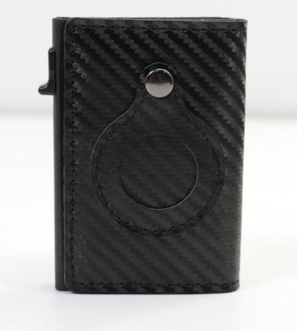 Slim Leather Airtag Wallet - Anti-Theft RFID Card Holder for Men - Multi-Functional Bullet Card Bag